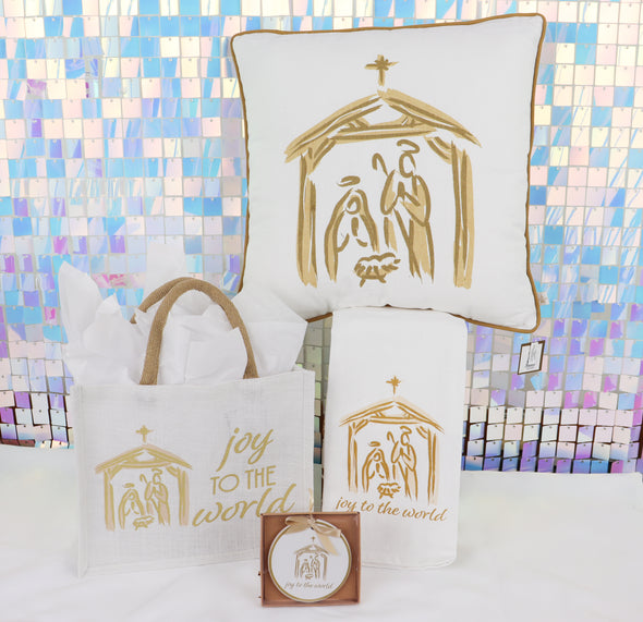 White And Gold Nativity Pillow