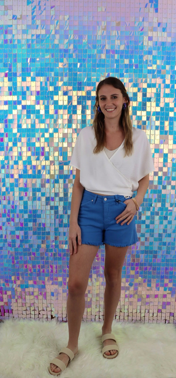 Short Sleeve Surplice Top in Pink or White