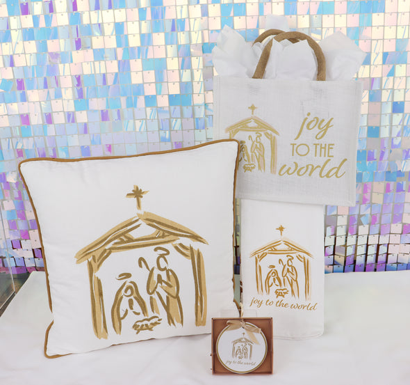 White And Gold Nativity Pillow