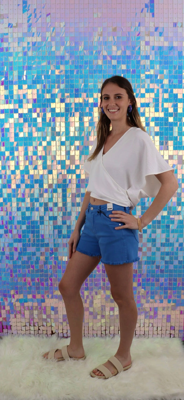 Short Sleeve Surplice Top in Pink or White