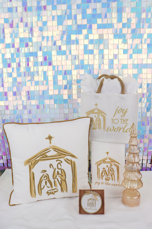 White And Gold Nativity Pillow