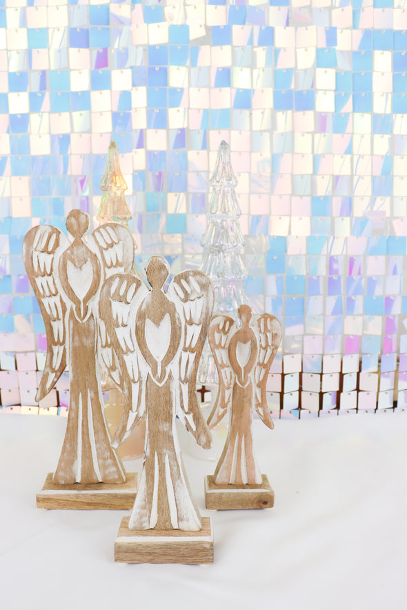Feathered Wood Angels In 3 Sizes