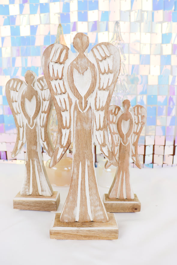 Feathered Wood Angels In 3 Sizes