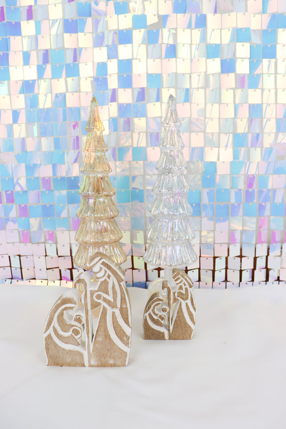 Revolving Lighted Glass Tree In Gold Or Silver
