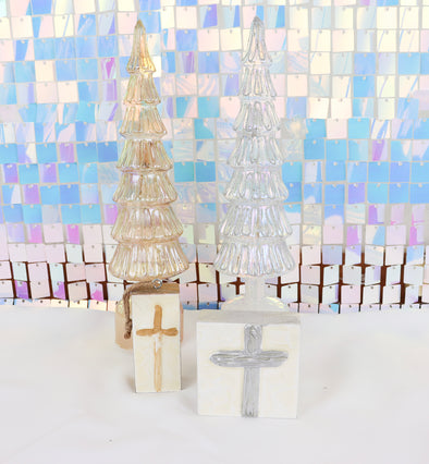 Revolving Lighted Glass Tree In Gold Or Silver