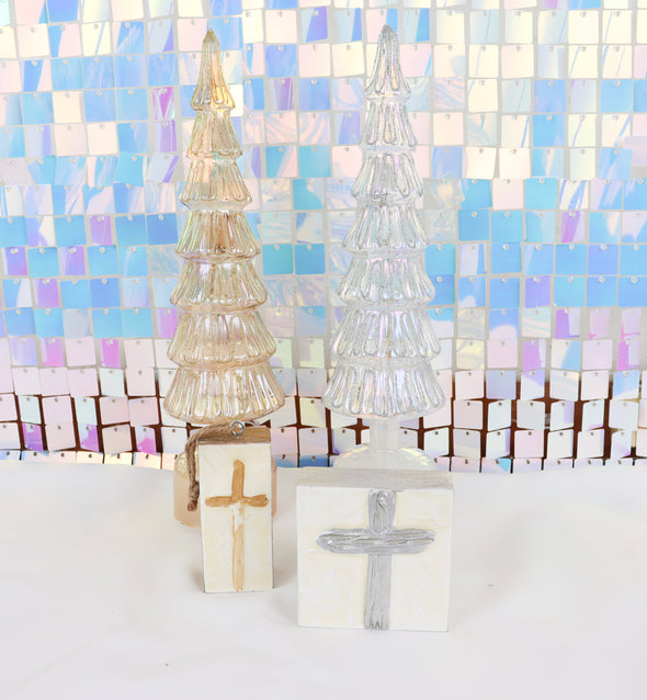 Revolving Lighted Glass Tree In Gold Or Silver