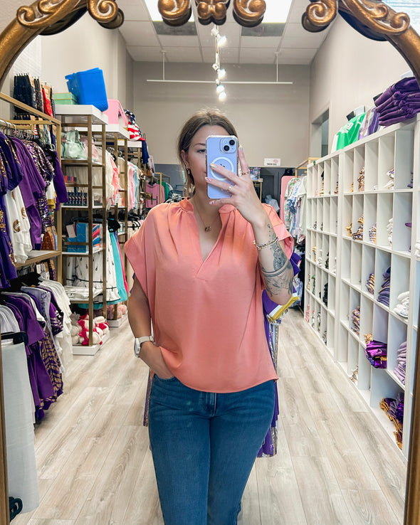 Washed Satin V Neck Pullover Blouse