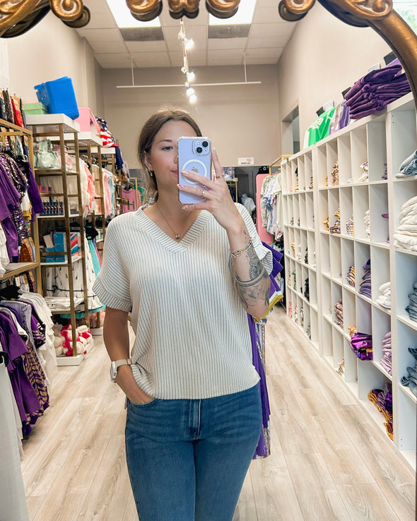 V Neck Striped Top And Shorts Set