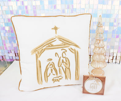 White And Gold Nativity Pillow
