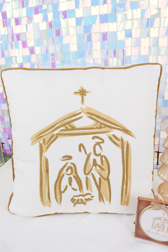 White And Gold Nativity Pillow
