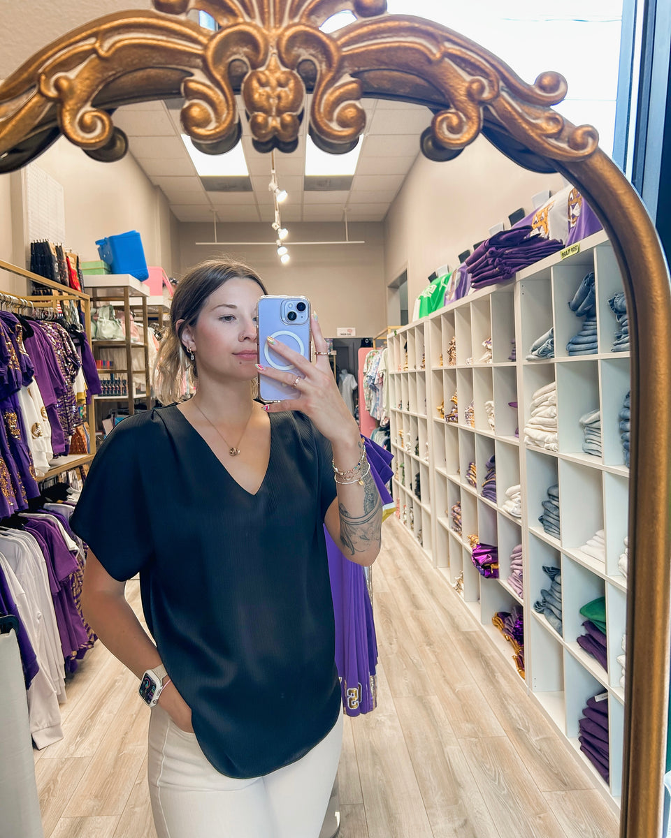 V Neck Pleated Cap Sleeve Top – NOLA BOO
