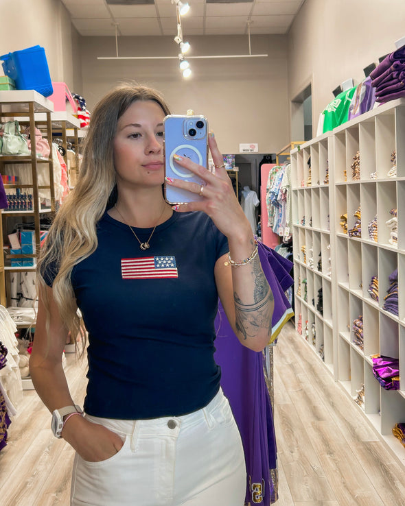 Navy USA Flag Baby Tee