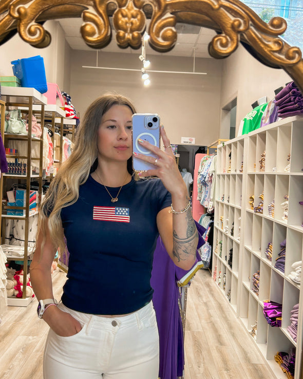 Navy USA Flag Baby Tee