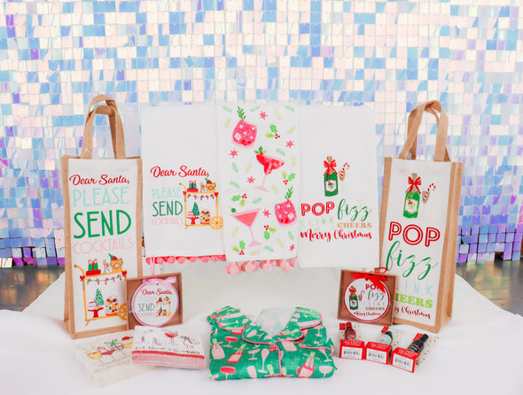 Embellished Holiday Spirits Tea Towel