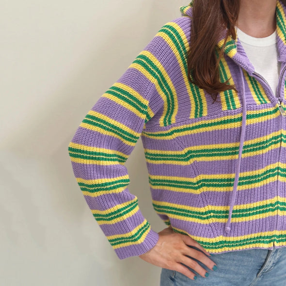 Pastel Mardi Gras Striped Zip Hoodie XS-XL