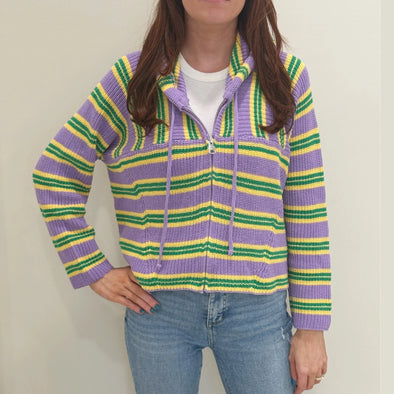 Pastel Mardi Gras Striped Zip Hoodie XS-XL
