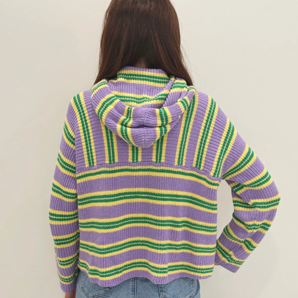 Pastel Mardi Gras Striped Zip Hoodie XS-XL