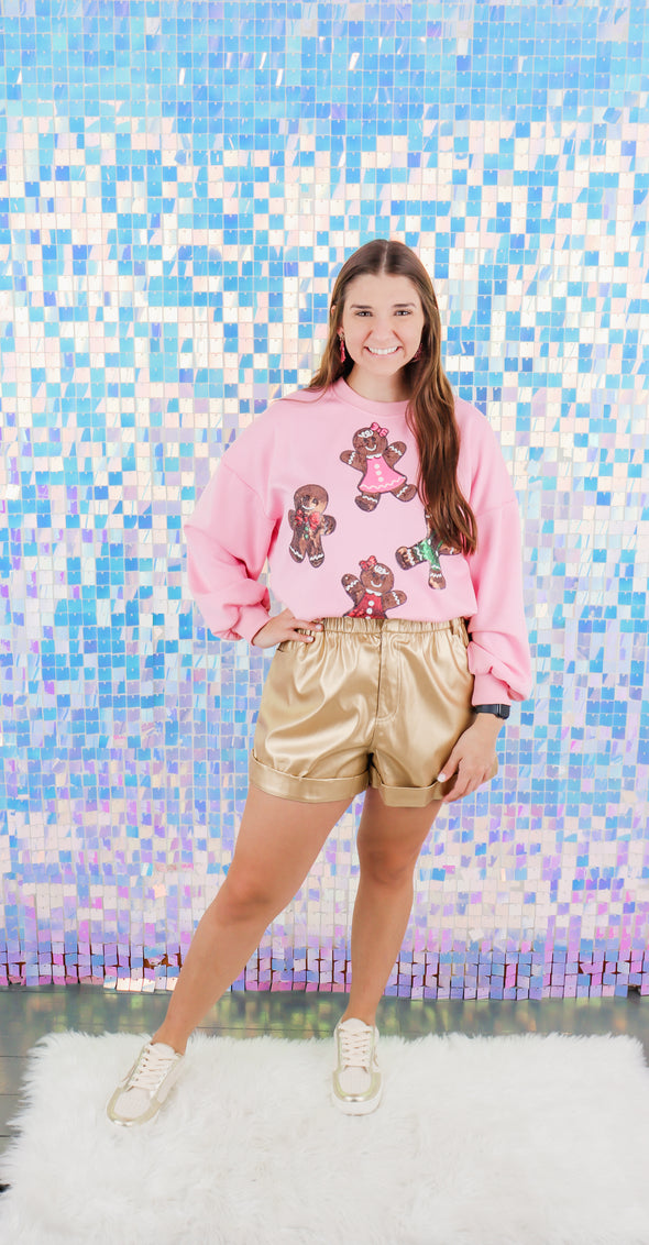 Pink Sweater Top With Sequin Gingerbreads (S-XXL)