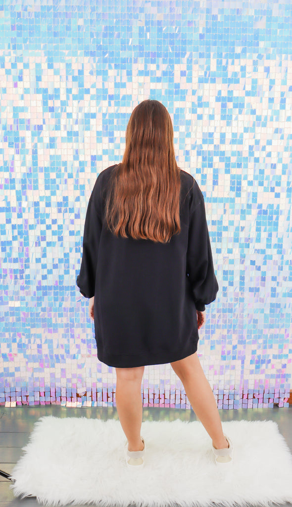 Black Long Sleeve Dress with Sequin Trees