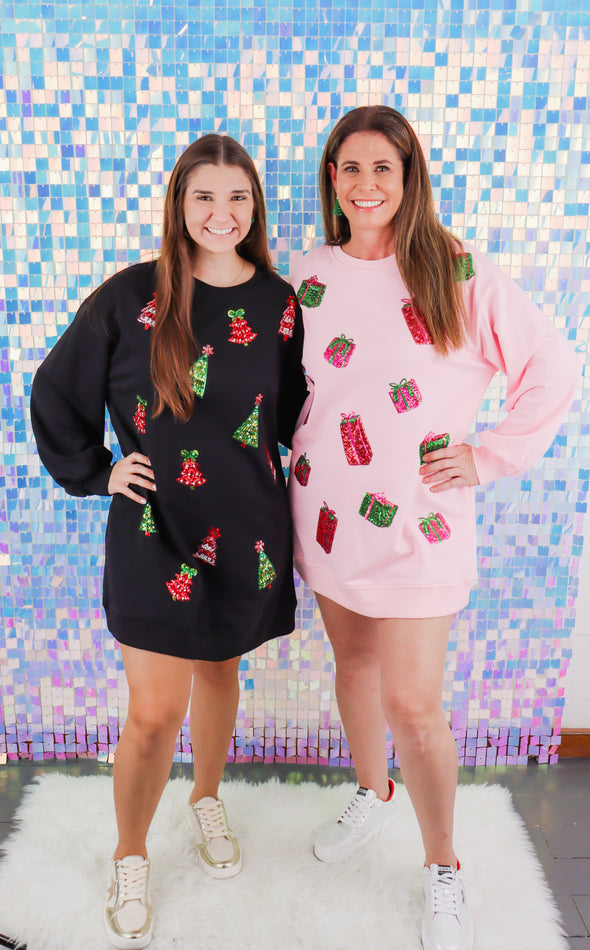 Pink Long Sleeve Dress With Sequin Presents