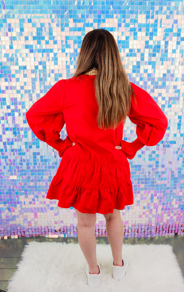 Sequin Nutcracker Poplin Mini Dress In Black Or Red