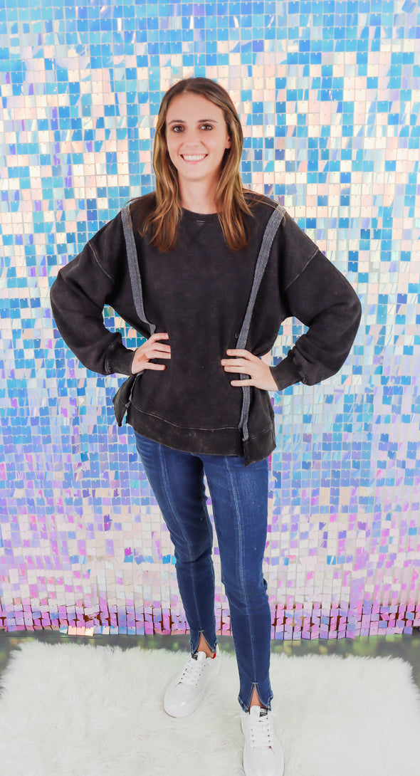 Mineral Washed French Terry Oversized Knit Top