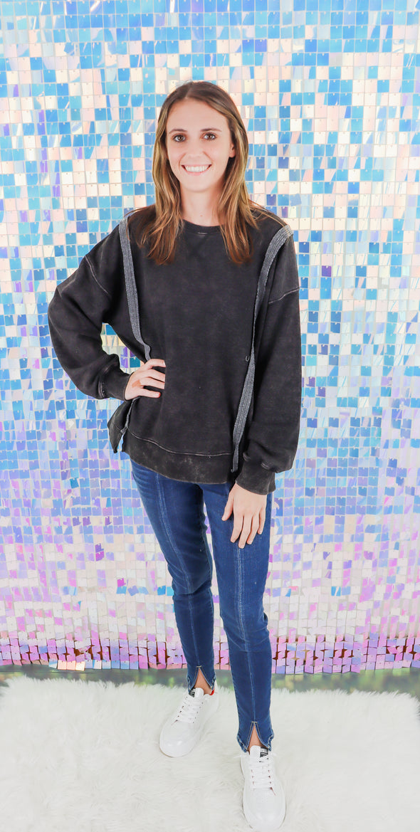 Mineral Washed French Terry Oversized Knit Top