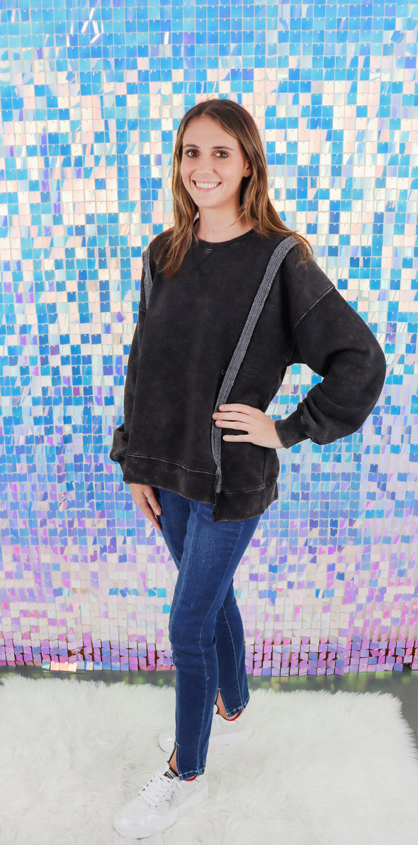 Mineral Washed French Terry Oversized Knit Top