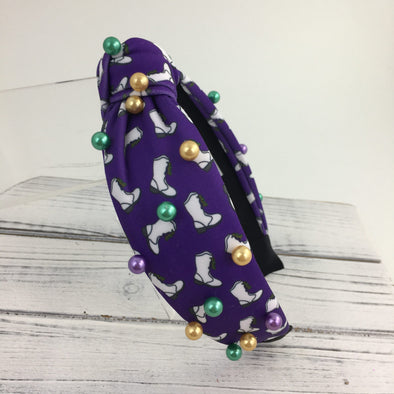 Mardi Gras Marching Boot Knot Headband With Pearls