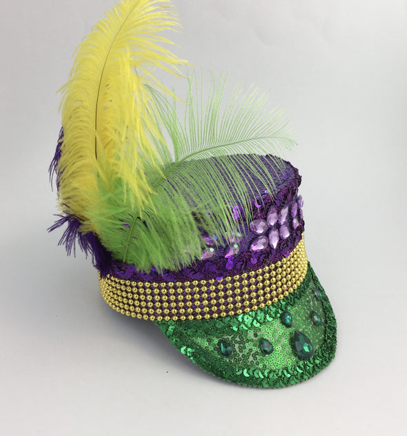 Mardi Gras Conductor Captain Hat With Feathers In Small And Large