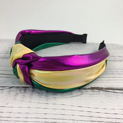 Mardi Gras Shimmer Ribbon Knot Headband