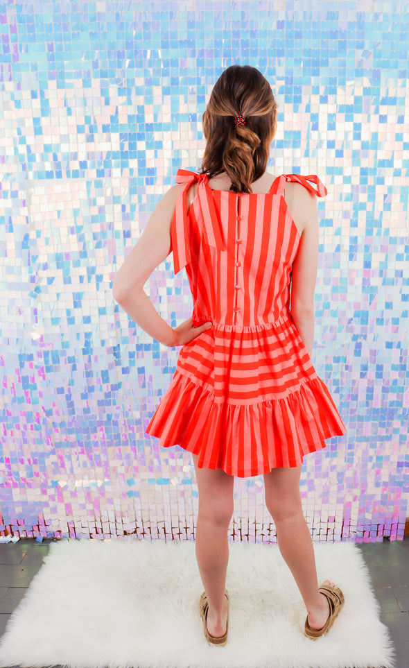 Striped Self Tie Sleeve Mini Dress