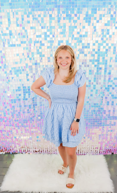 Blue Textured Back Tie Dress (S-XXL)