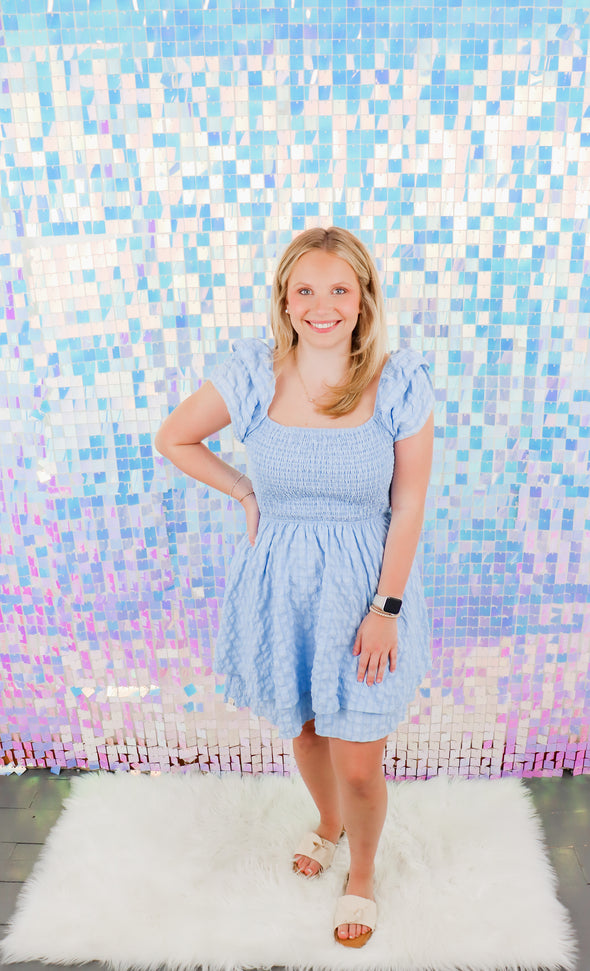 Blue Textured Back Tie Dress (S-XXL)