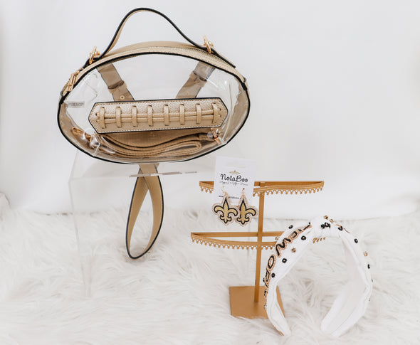 Football Shaped Clear Purse in Gold or Black