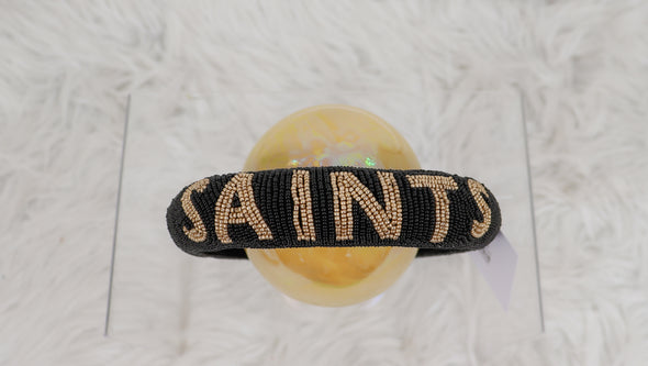 Black And Gold Saints Beaded Headband