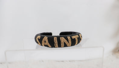Black And Gold Saints Beaded Headband