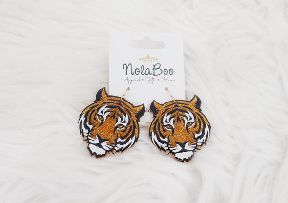 Glitter Tiger Head Earrings