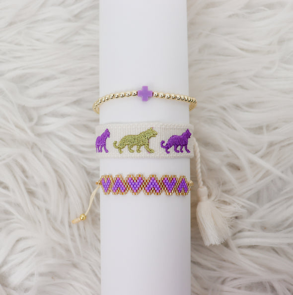 Purple And Gold Tigers Woven Tassel Bracelet