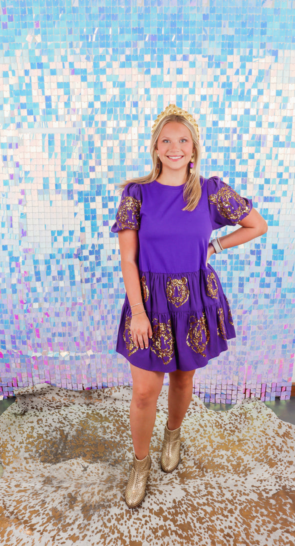Purple And Gold Sequin Tiger Dress (S-XXL)