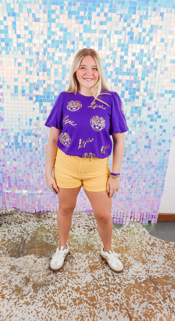 Tina Sequin Tigers Purple Top (XS-XL)