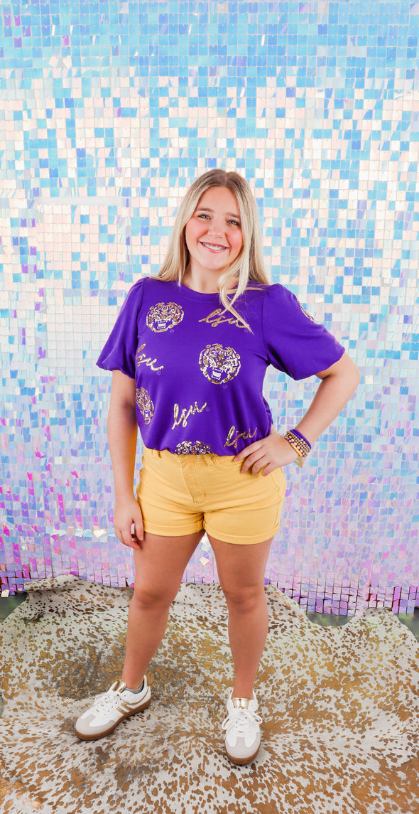 Tina Sequin Tigers Purple Top (XS-XL)