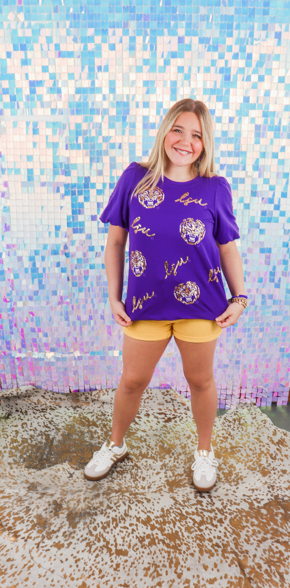 Tina Sequin Tigers Purple Top (XS-XL)