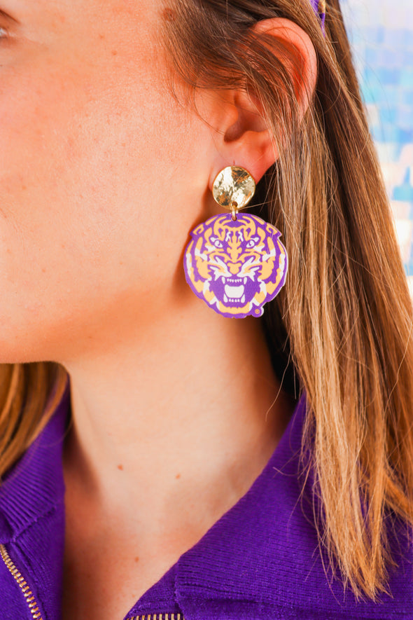 LSU Roaring Tiger Drop Earrings