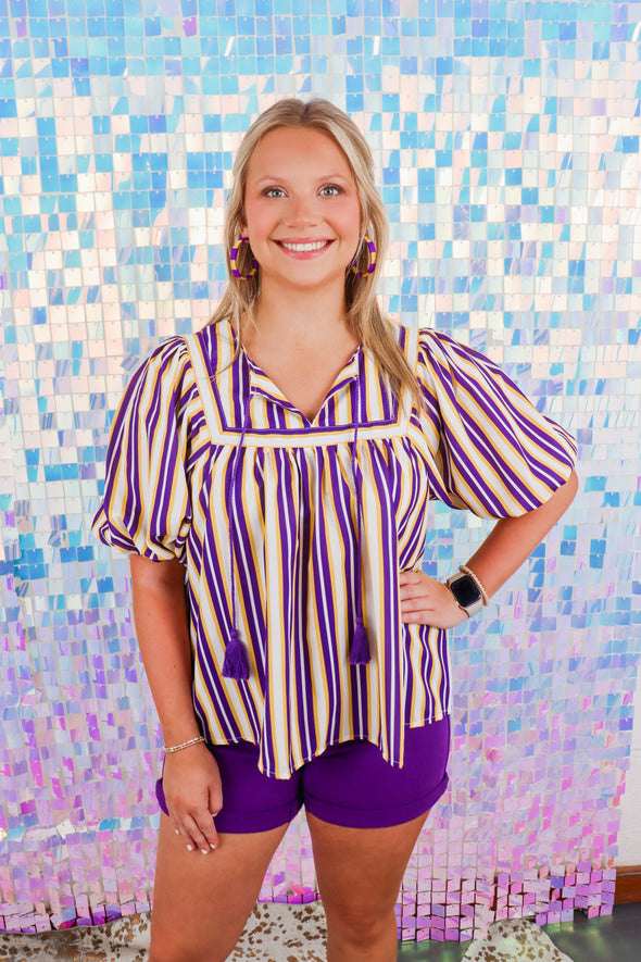 Penny Purple/Yellow Pin Stripe Top (XS-XL)
