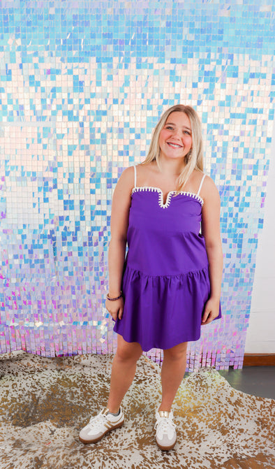 Drop Waist Dress With Contrast Knotted Edge Detail