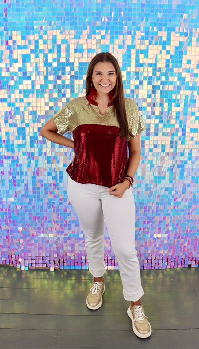 Diane Sequin Top in Garnet and Gold