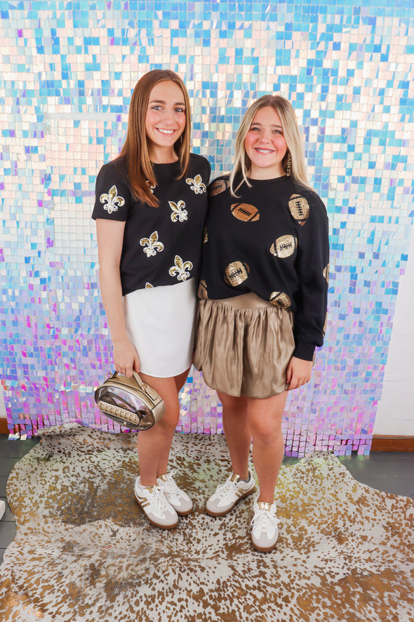 Sarah Sequin Footballs Sweatshirt In Black (XS-2X)