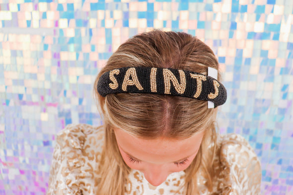 Black And Gold Saints Beaded Headband