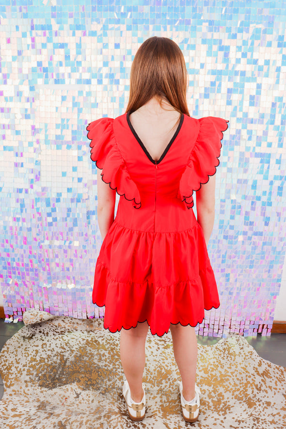 Scalloped Ruffle Tiered Dress In 2 Colors